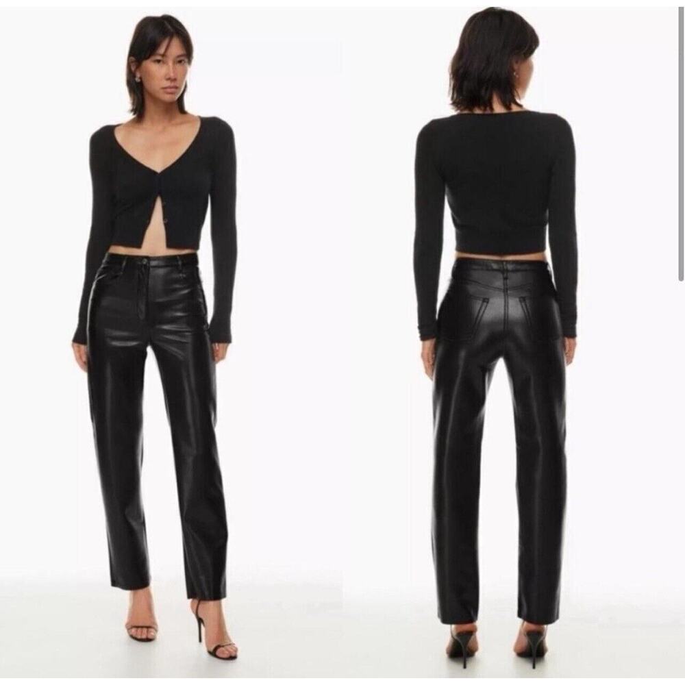 Wilfred ARITZIA Womens Black Vegan Leather Melina Ankle Straight Leg Pants Sz 6